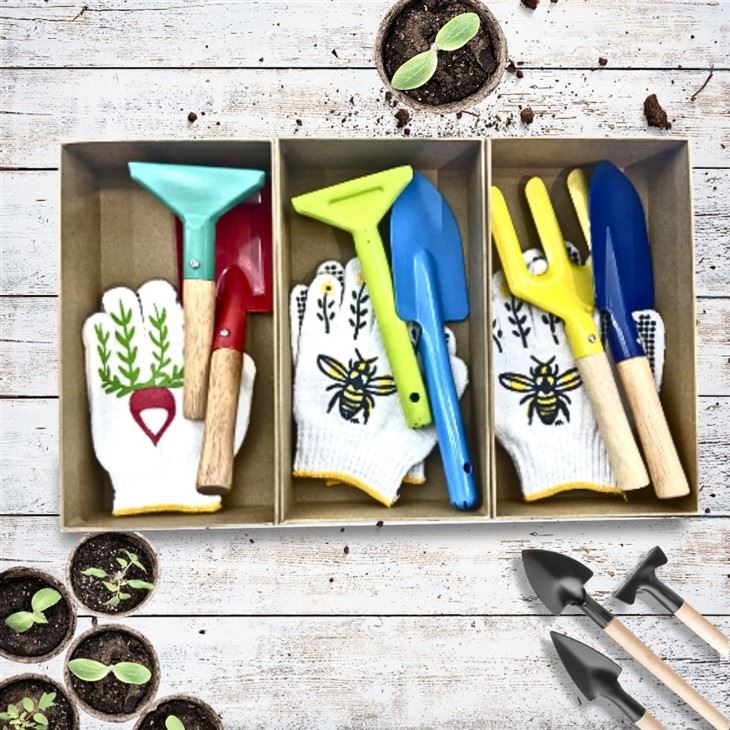 kids garden gift set with gloves and mini tools